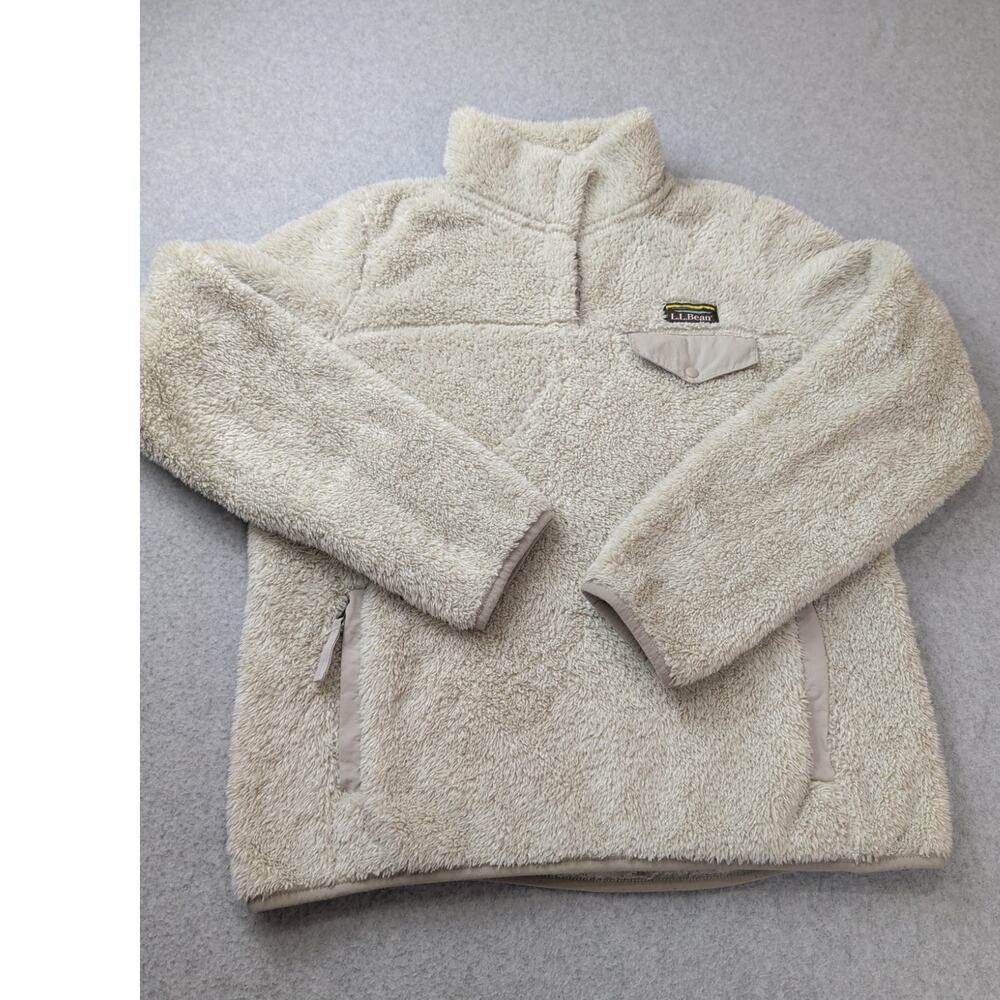 LL Bean Womens Hi-Pile Fleece Pullover Tan SMALL Gorpcore Sherpa Teddy Jacket